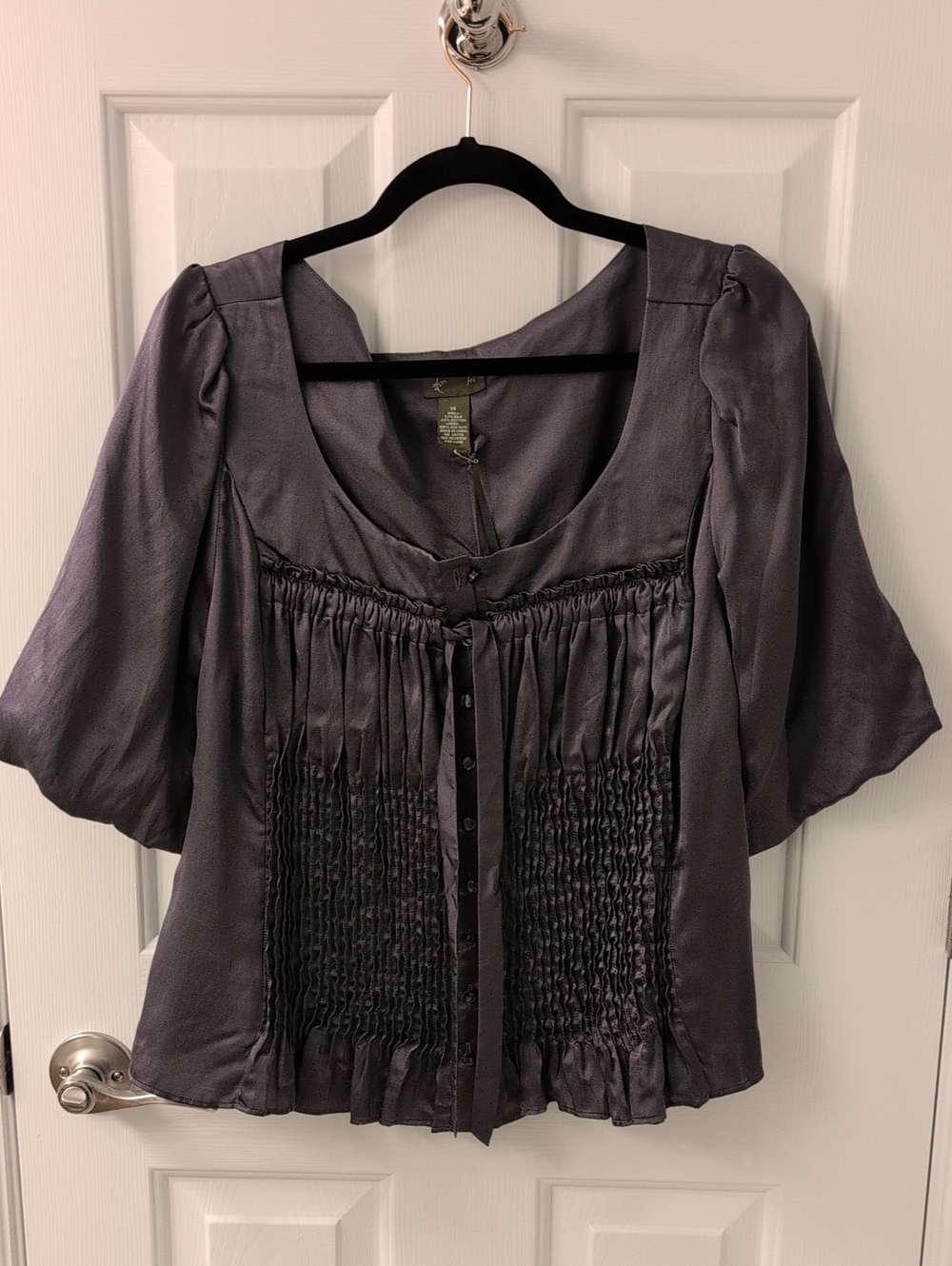 Anthropologie Women’s Satin-Feel Gathered Front Blouse - Gray From Anthropologie